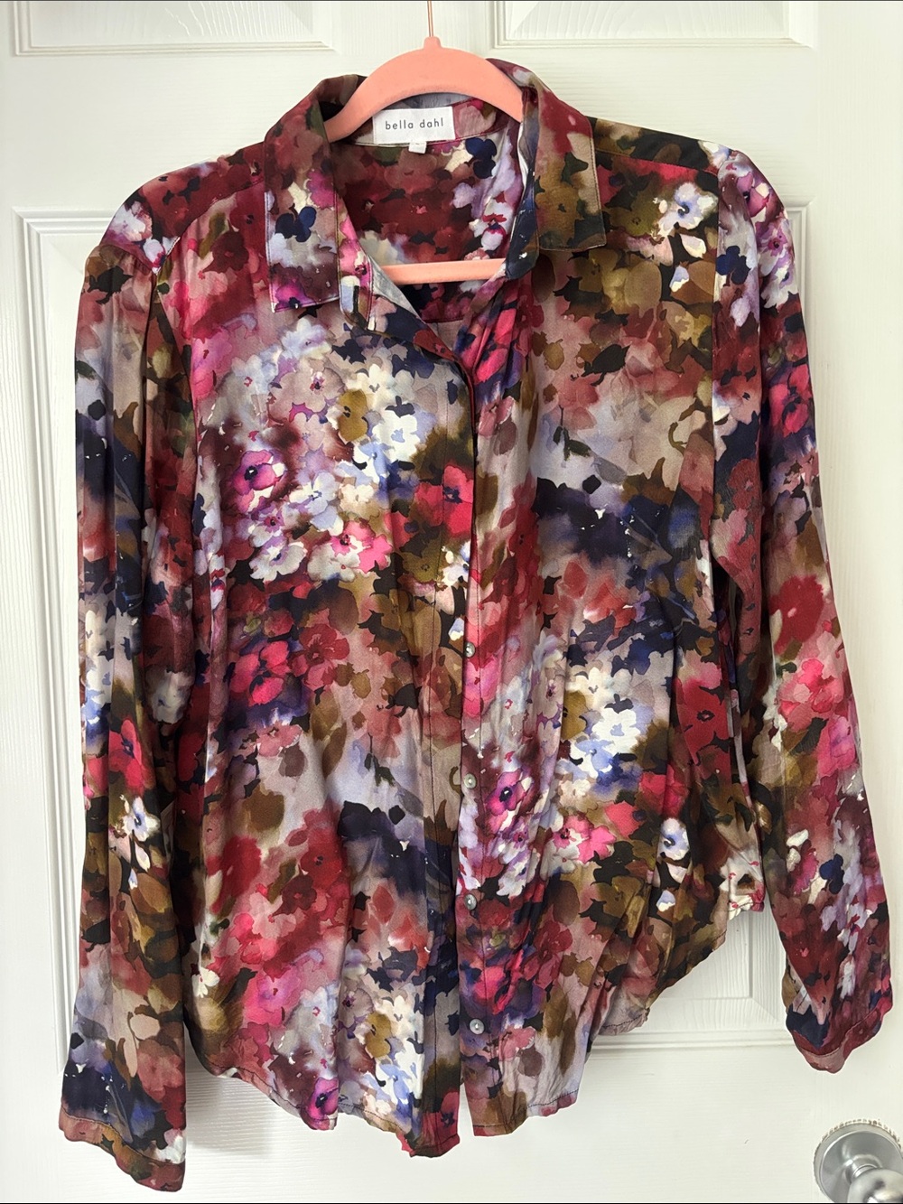 Bella Dahl Floral Button-Down Shirt — Pink, Burgundy & Olive